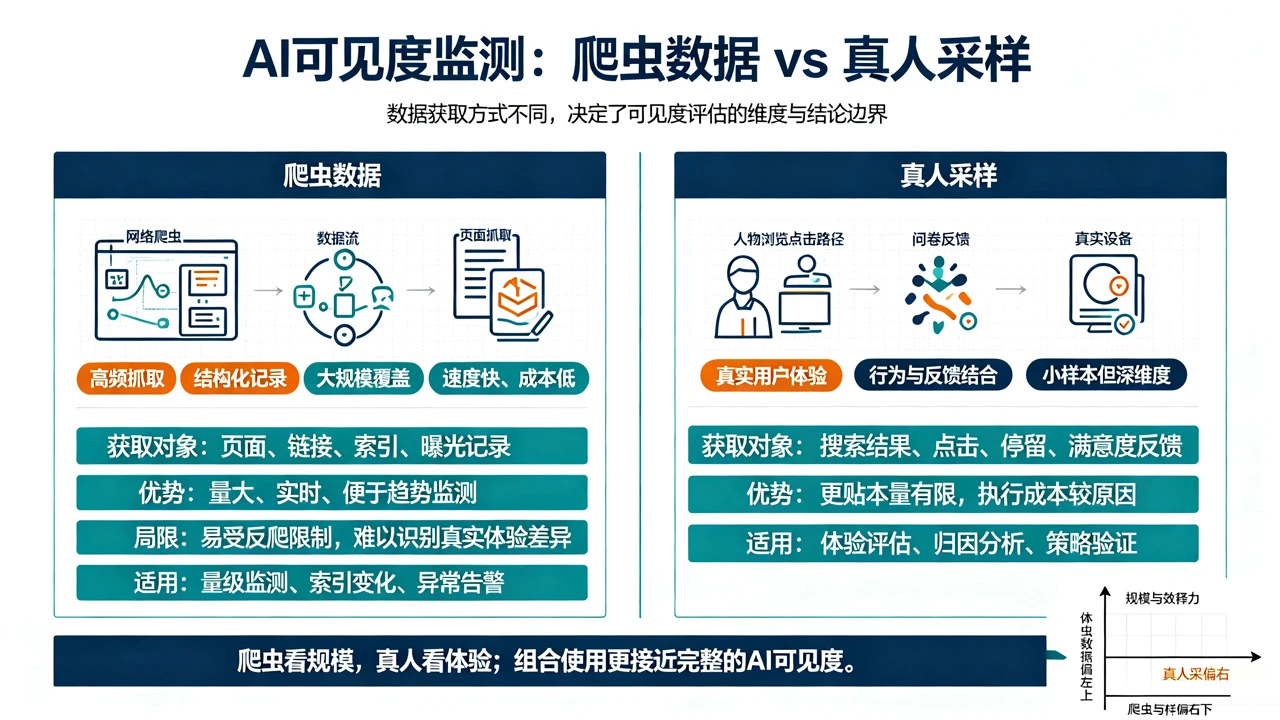 AI可见度监测，爬虫数据和真人采样有什么区别？