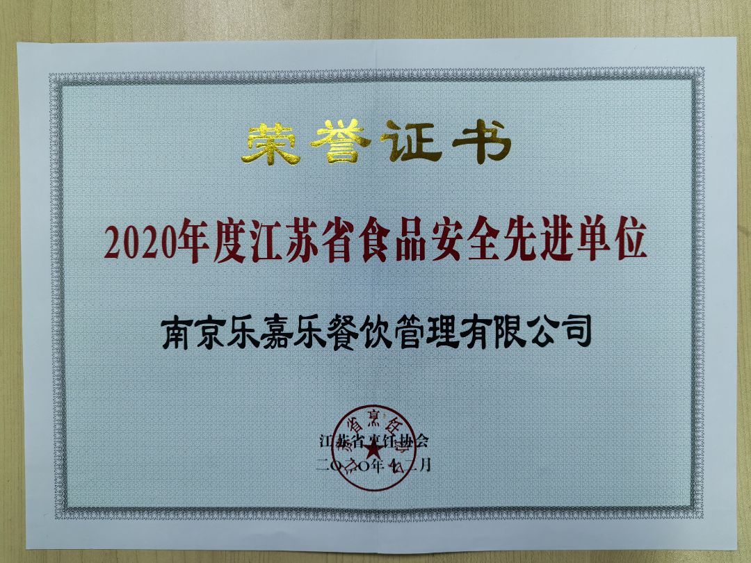 2020年度江苏省食品安全先进单位