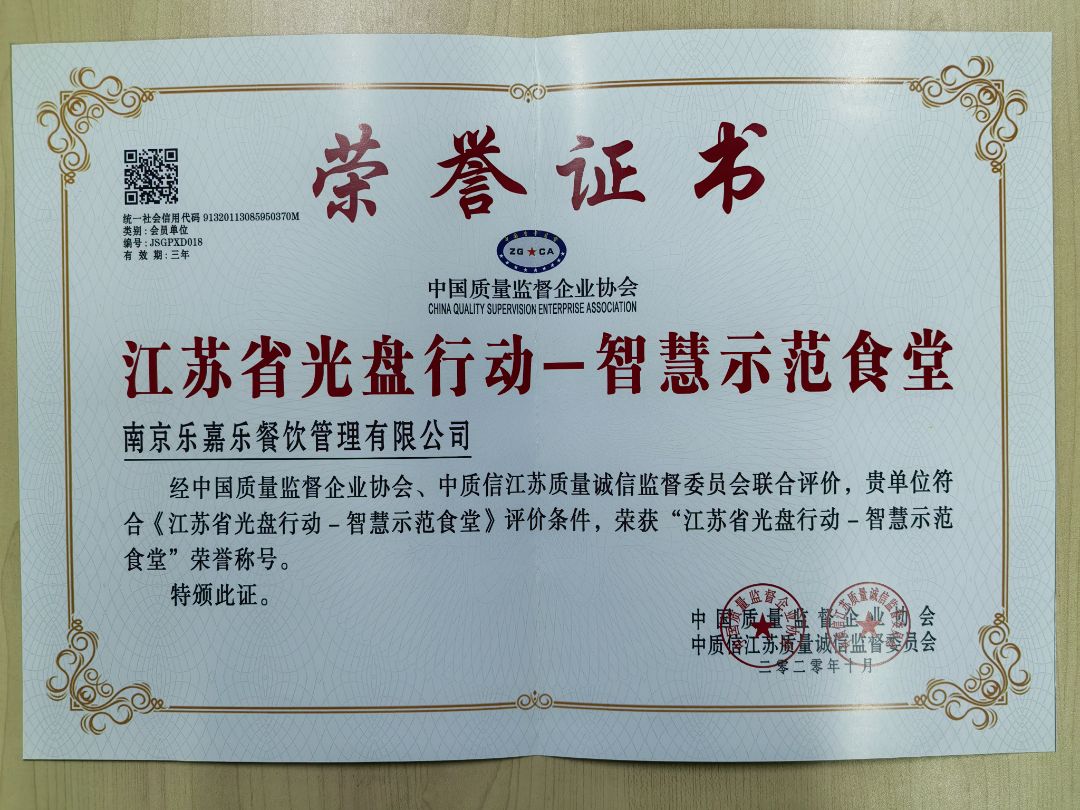 2020年江苏省光盘行动—智慧示范食堂