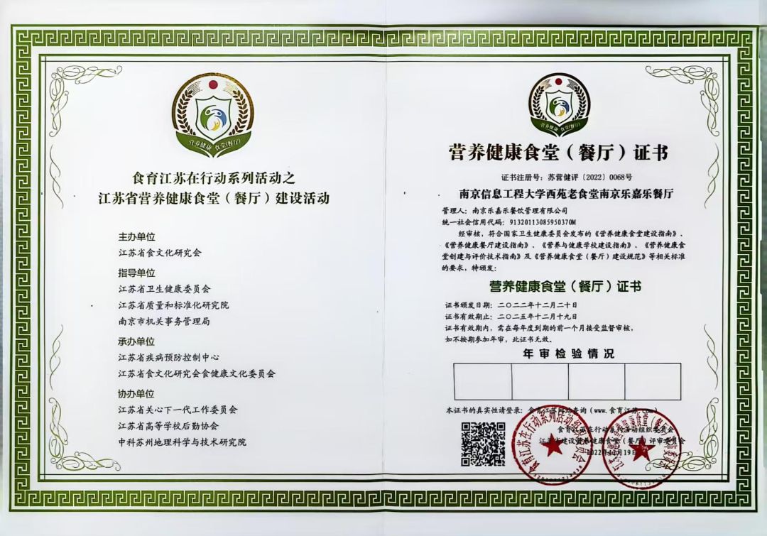 2022年营养健康食堂（餐厅）证书